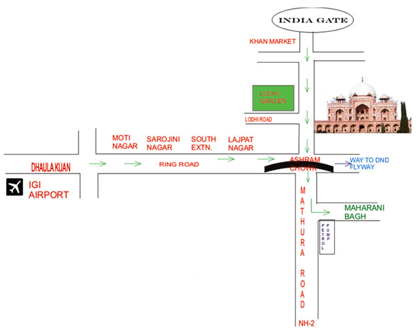 BnB New Delhi Home stay Location Map